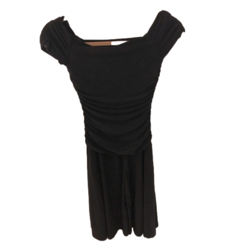 RUBY Black Cocktail Dress with gathered, fitted bodice and flared skirt